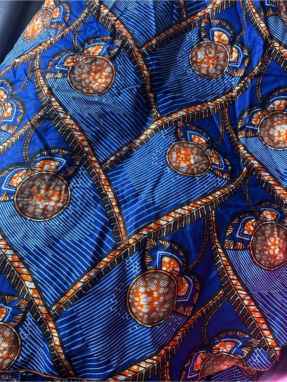 5 - Blue & Orange Ankara Print Cocktail Table Cover - 132” Round - Picture 5 of 6